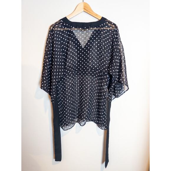 Vintage Y2K Notations Sheer Black Polka Dot Metallic Stripe Empire Waist Blouse - Picture 6 of 9